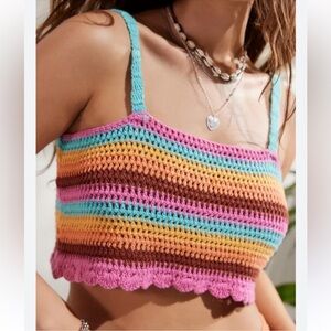 NWT Billabong x It’s Now Cool Siesta Top Multi Striped Crochet Crop Top Cover Up